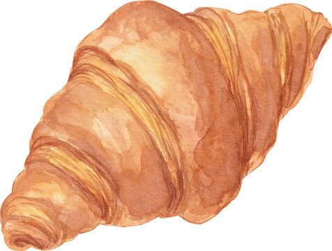 Watercolor croissant on white, French pastry, breakfast food illustration