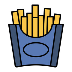 Golden Delight A vibrant, clean vector illustration of a classic fast food item: french fries in their paper container. Perfectly portioned for a quick, satisfying snack.