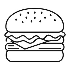 Burger Line Art A detailed line drawing of a classic burger, showcasing the layered elements of bun, patty, and toppings, perfect for illustrating fast food imagery.