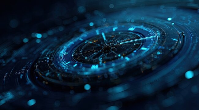 Abstract digital clock face, swirling blue light