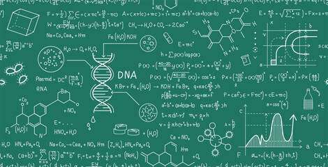 Seamless medical research science background on a blackboard.
