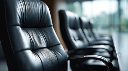 Obraz premium Row of black leather office chairs