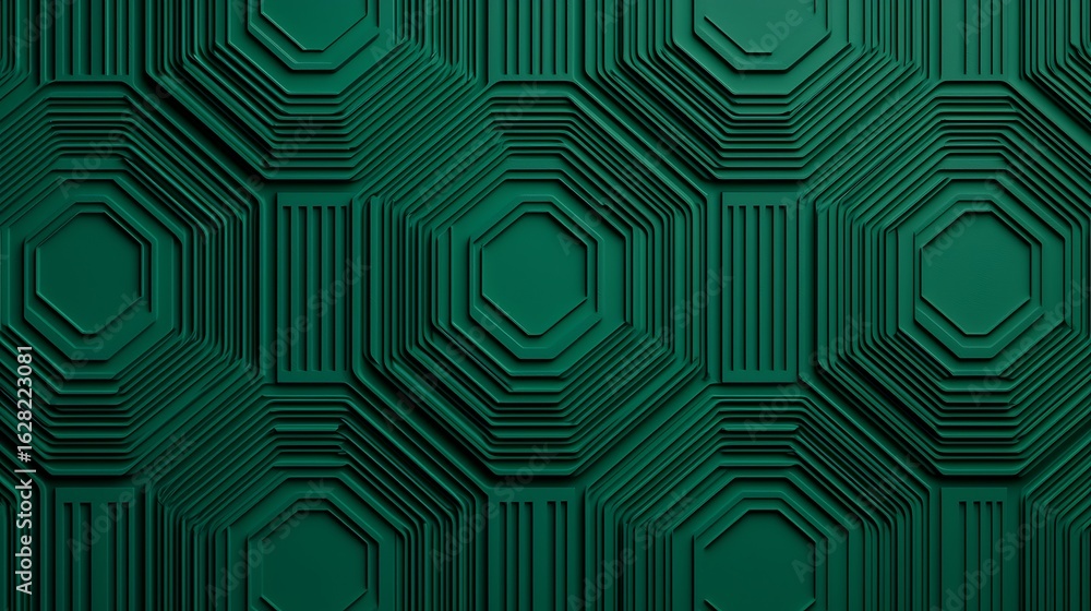 Poster a textured green wall featuring geometric octagonal patterns and lines, creating a modern and stylis
