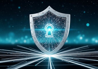 Fototapeta premium Cybersecurity Shield: Futuristic Digital Protection Network, Keyhole, Data Security Concept.