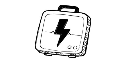 Hand-drawn defibrillator with lightning bolt for medical device concept design