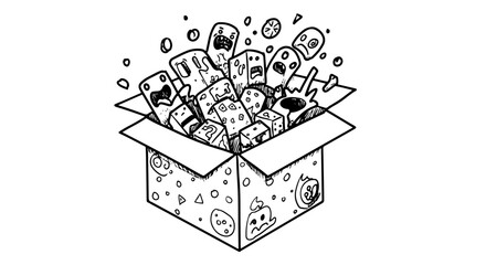 Whimsical game box illustration with playful characters and dice explosion