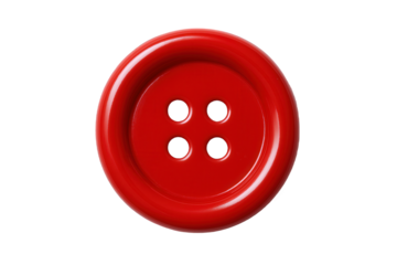 Close-up of a Shiny Red Four-Hole Button, Isolated on Black, Symbolizing Fashion and Craftsmanship