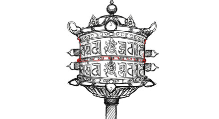 Intricate prayer wheel featuring sacred symbols for spiritual practice and meditation design