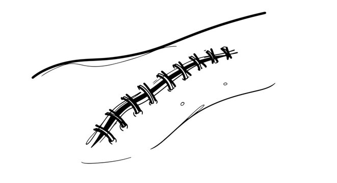 Healing process with surgical stitches on skin for medical and educational use