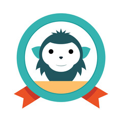 Adorable Monkey Face Emblem With Ribbon Detail animal cartoon