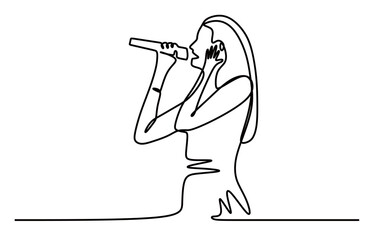 Obraz premium continuous line art of a female singer performing in a concert. concept of a musician singing