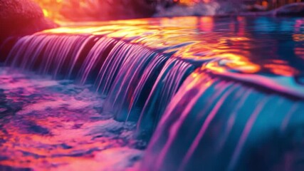 Experience the beauty of flowing water in dazzling hues. This footage showcases a waterfall bringing calmness and serenity. Perfect for relaxation and meditation themes. Generative AI