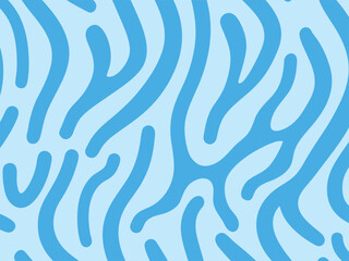 Abstract organic blue wavy lines pattern on light blue background