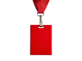 Blank red id badge hanging on red lanyard isolated on black background, Isolated On White Background, Png Transparent