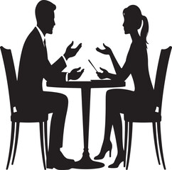 Man and Woman Negotiating Vector Silhouette &ndash; Black Figures at Conference TableMan and Woman Negotiating Vector Silhouette &ndash; Black Figures at Conference Table