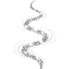 A swirling streak of silver glitter and sparkles isolated on a transparent background, suggesting movement and magic