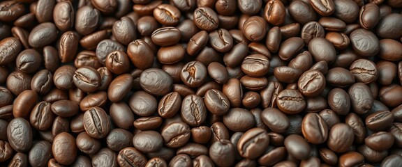 Fototapeta premium Intricate texture of roasted coffee beans, rich browns, close-up detail, roasted, grain