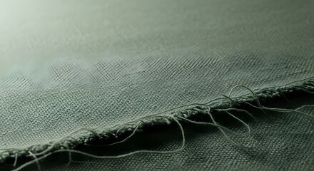 Close-up of a textured fabric edge showing loose threads and frayed edges, highlighting the intricate weave and detailed stitching of the textile.
