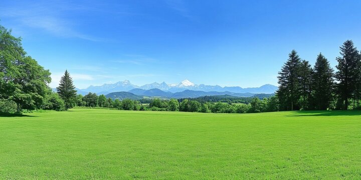 Scenic summer landscape with sprawling meadow, forest, and iconic Mount Krivan as Wide panorama of forest