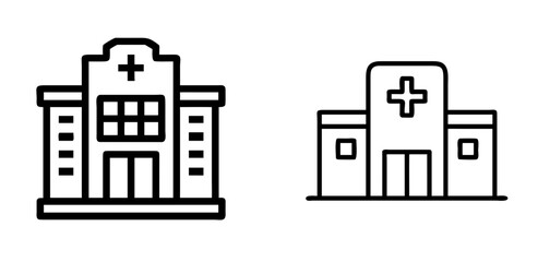 Naklejka premium Modern Hospital Building with Medical Cross Outline Vector Icon
