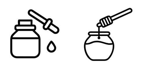 Honey Jar with Cosmetic Dropper Outline Vector Icon