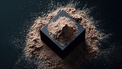 Dark powder mound on black cube