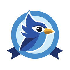 Blue jay emblem with ribbon and copy space bird avian