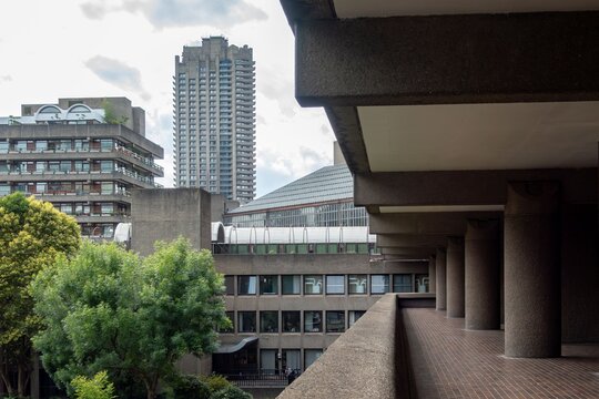 Brutalist architecture of the Barbican Centre in London.