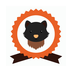 Cartoon Fox Face Emblem With Orange Border and Ribbon animal illustration