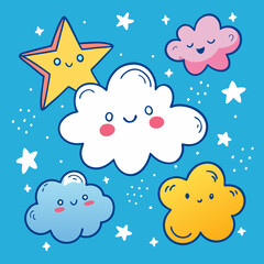 seamless pattern with stars and clouds