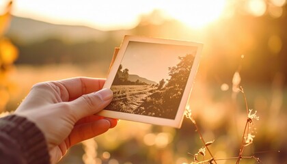 Hand Holding Vintage Photograph Of Landscape