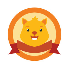 Cheerful quokka mascot with red ribbon banner Keywords: quokka, mascot, animal, marsupial, cute