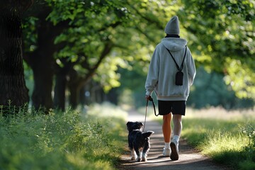 공원을 개와 함께 산책