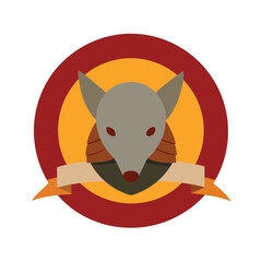 Circular Emblem with Armadillo Head and Ribbon animal logo