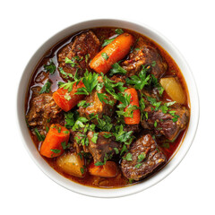 A bowl of beef stew on transparent background