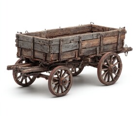 Aged wooden cart on white background