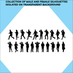 Collection of male and female silhouettes isolated on transparent background
