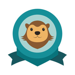 Cute Brown Monkey Face in Teal Circle with Ribbon primate animal