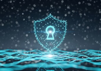 Abstract Digital Shield: Cyber Security, Network Protection, Data Privacy, Futuristic Technology, Glowing Keyhole,  Abstract Background.