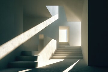 Fototapeta premium Sunlight streams through modern, minimalist interior