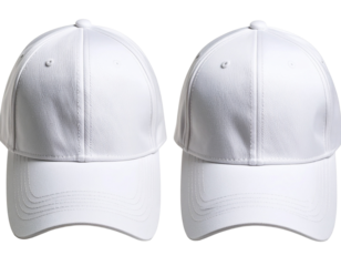White baseball cap, front and back view with transparent background. PNG file with wh