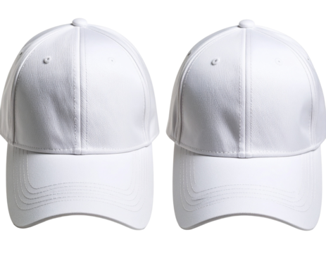 White baseball cap, front and back view with transparent background. PNG file with wh