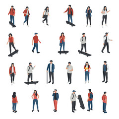 Isometric People Characters Set Illustration Variety of Individuals Performing Different Activities Isolated on White Background