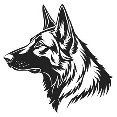Naklejka premium German Shepherd Dog Head Profile Black and White Illustration