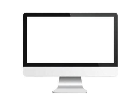 White desktop computer monitor with blank screen mockup, isolated on a transparent ba