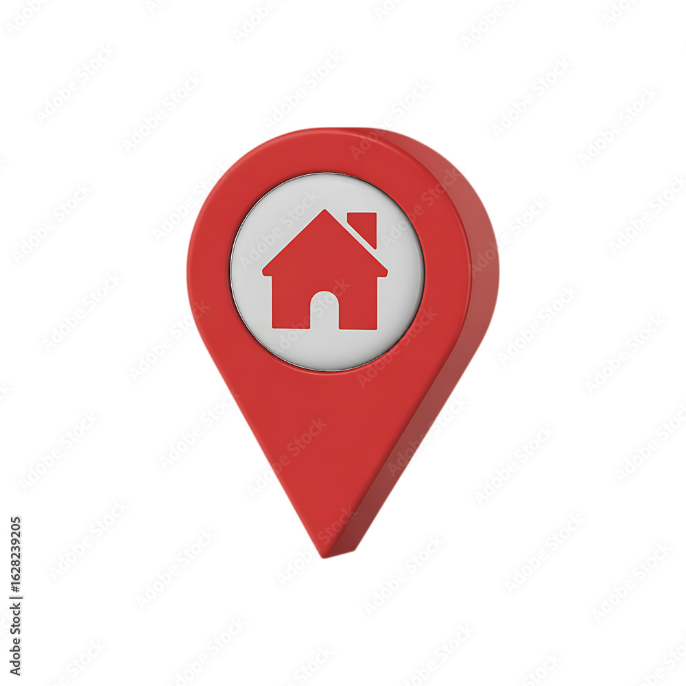 Poster red 3d map pin with white house symbol on transparent background location home isolated on a transpa
