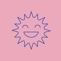 sun,doodle,cute flat line art vector illustration of a cute cartoon sun with smile face and bright rays design element