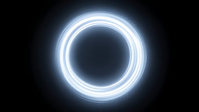 Abstract glowing circular light effect; futuristic, technology, energy, bright, white, dark background.