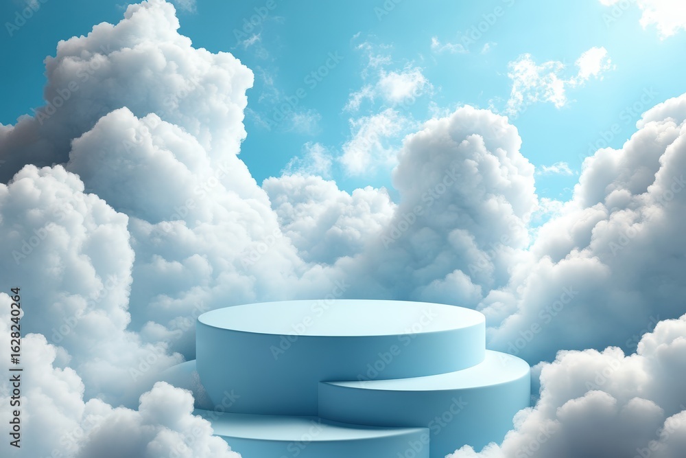 Aufkleber a serene sky filled with fluffy clouds surrounds a set of smooth, circular platforms, creating a tra