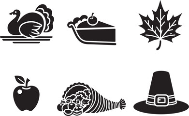 Thanksgiving icons perfect for holiday designs, celebrations, and festive projects
